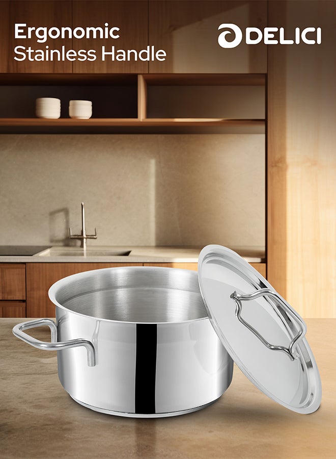 9-Piece Non Stick Stainless Steel Cookware Set (DSK 9W), Oven Safe, Dishwasher Safe, 304 Grade, Includes Lids, 24cm Deep Sauce Pan, 24cm Sauce Pan, 20cm Sauce Pan, 16cm Sauce Pan Silver