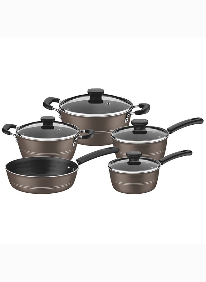 Tramontina Sicilia 9 Pieces Hazelnut Aluminum Cookware Set with Interior and Exterior Starflon Excellent PFOA Free Nonstick Coating Hazelnut Large Casserole (24), Small Casserole (20), Large Sauce Pan (18), Small Sauce Pan (16), Deep Frying Pan (24)cm