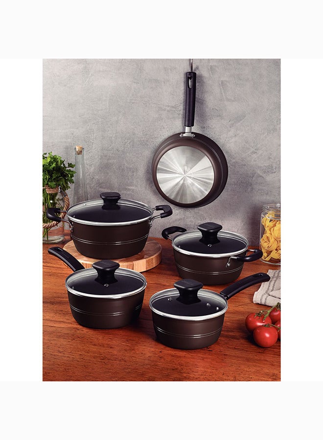 Tramontina Sicilia 9 Pieces Hazelnut Aluminum Cookware Set with Interior and Exterior Starflon Excellent PFOA Free Nonstick Coating Hazelnut Large Casserole (24), Small Casserole (20), Large Sauce Pan (18), Small Sauce Pan (16), Deep Frying Pan (24)cm