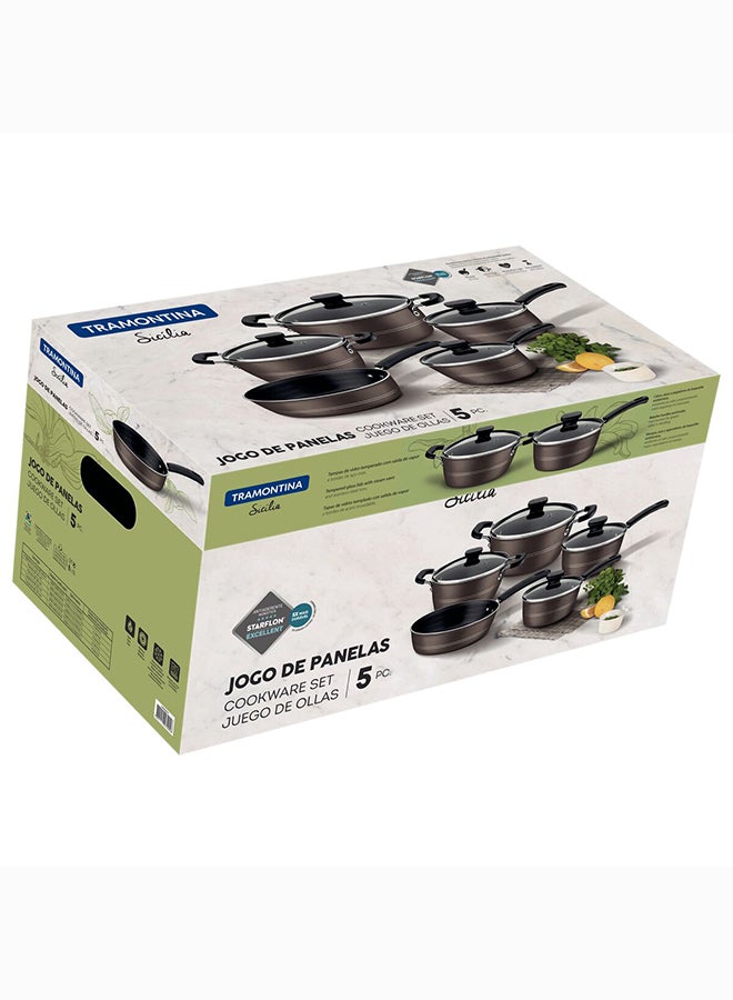 Tramontina Sicilia 9 Pieces Hazelnut Aluminum Cookware Set with Interior and Exterior Starflon Excellent PFOA Free Nonstick Coating Hazelnut Large Casserole (24), Small Casserole (20), Large Sauce Pan (18), Small Sauce Pan (16), Deep Frying Pan (24)cm