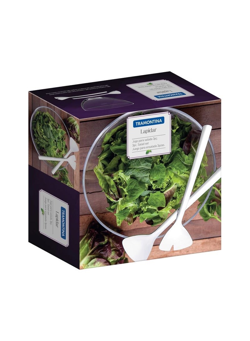 Since 1911,Made in Brazil- Lapidar 25cm 2.9L Crystal Salad Set with Stainless Steel Salad Servers