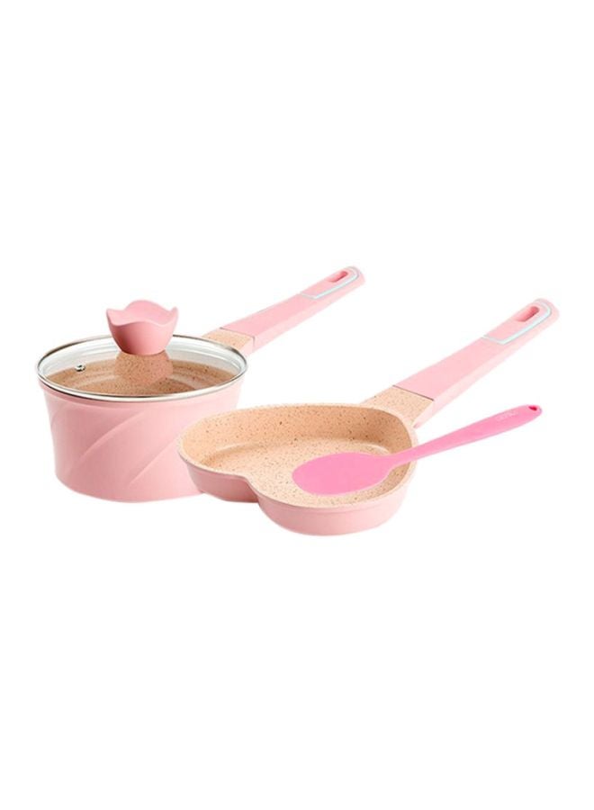 Non-Stick Frying And Stew Pan Set Pink Pink/Beige/Clear Stew Pan (38.1x18x13.9), Frying Pan (36.1x19x7.2)cm