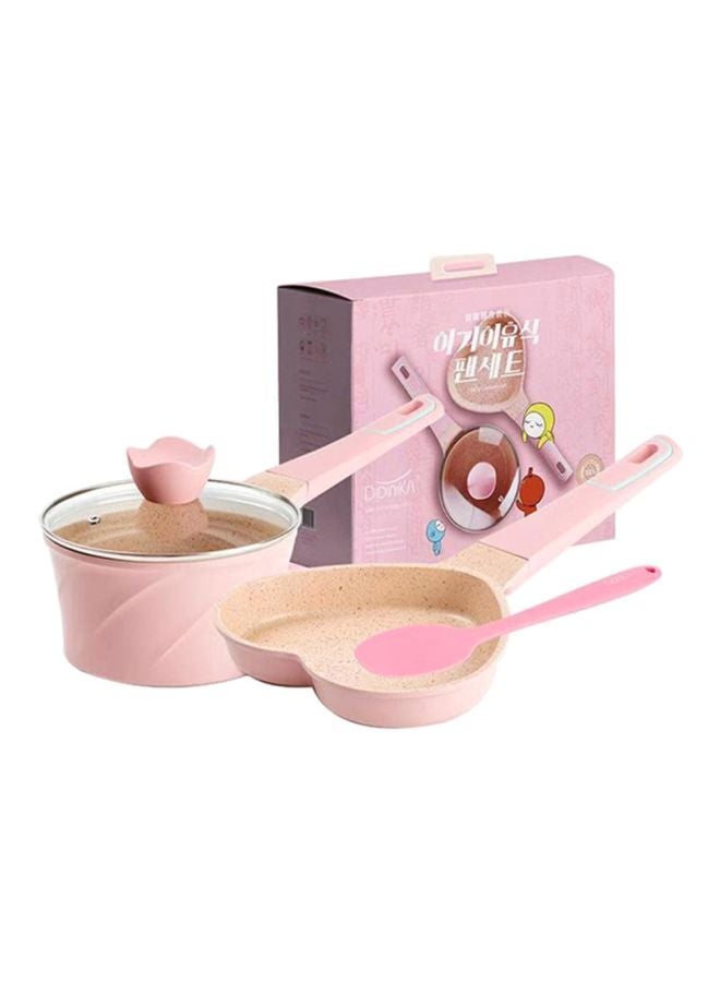 Non-Stick Frying And Stew Pan Set Pink Pink/Beige/Clear Stew Pan (38.1x18x13.9), Frying Pan (36.1x19x7.2)cm