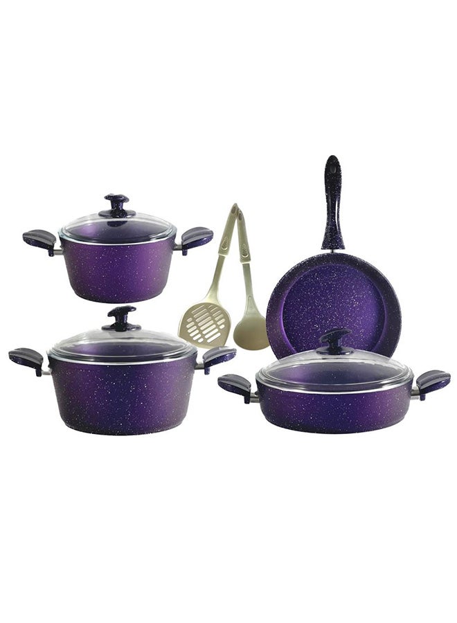 9-Piece Granite Cookware Set Purple/Clear/White 26cm