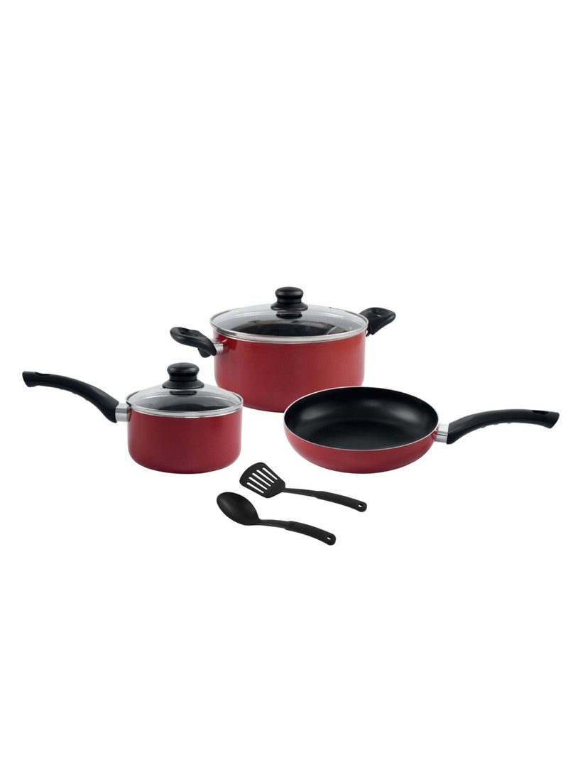 Non-Stick 7pc Cookware Set Kitchen Cooking Pot Fry Pan Milk Pot with Glass Lid and Spatulas BL070