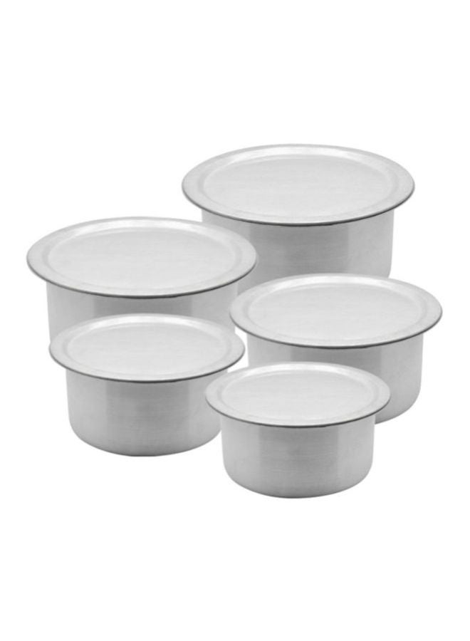 5-Piece Troupe Set Silver Cooking Pot (19x9.5, 20x10, 21x11, 22x12, 24x12.5)cm