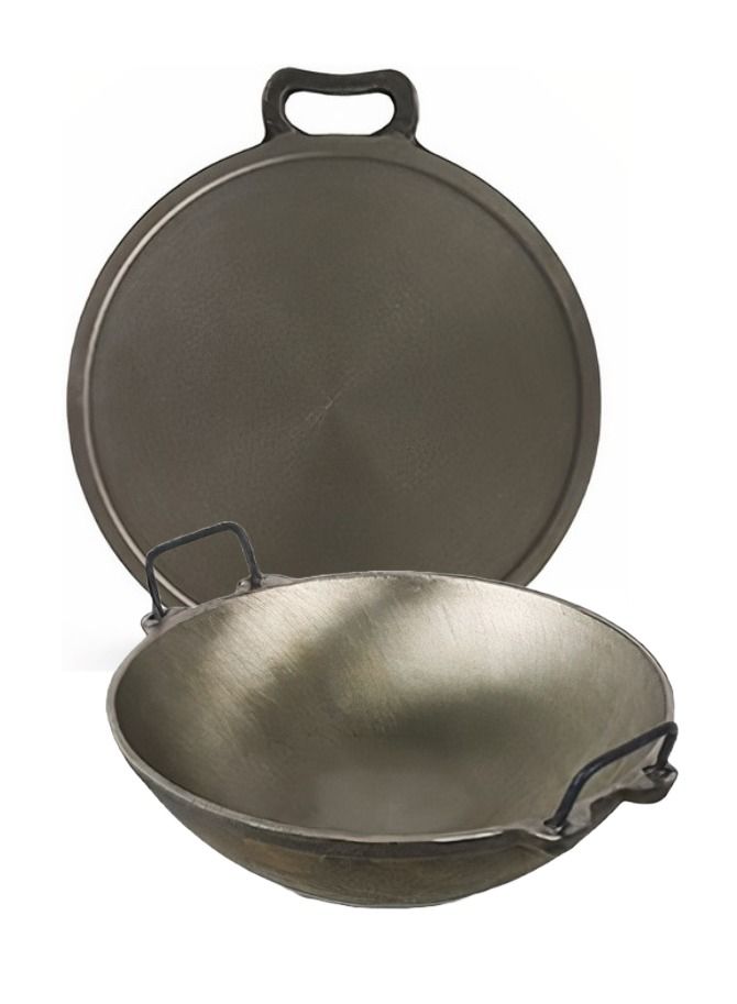 Cast Iron Combo Set 1 X 28cm Kadai 1 X 28cm Dosa Tawa Pre-seasoned