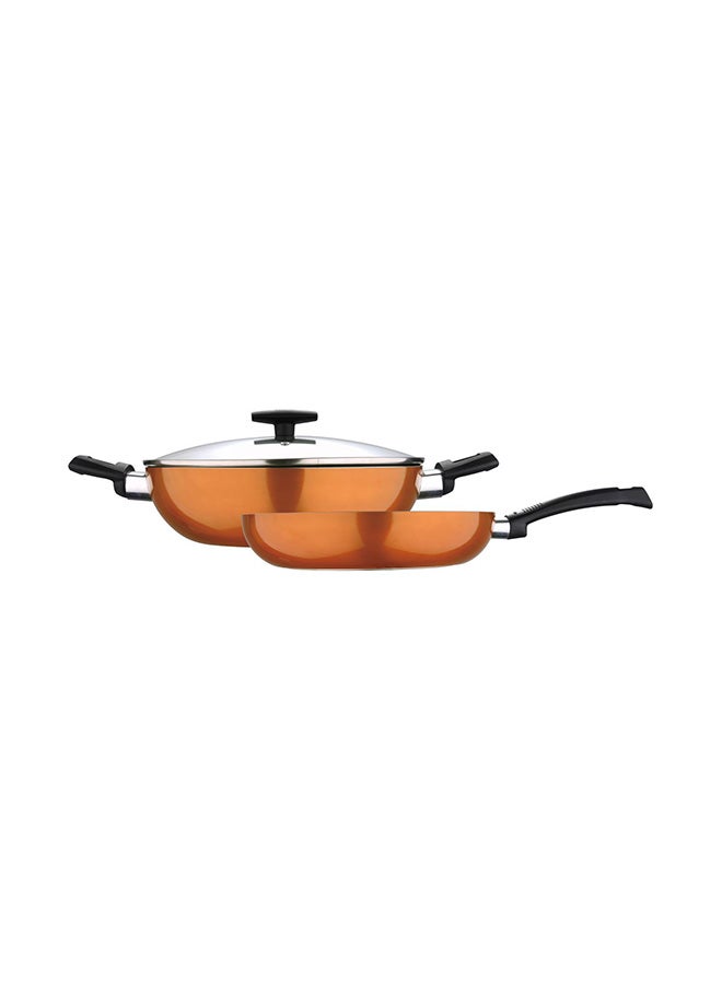 3-Piece Ultra Press Aluminium Non-Stick Induction Bottom Cookware Set Frypan 1x28, Kadai With Lid 1x28cm Coloured 28cm