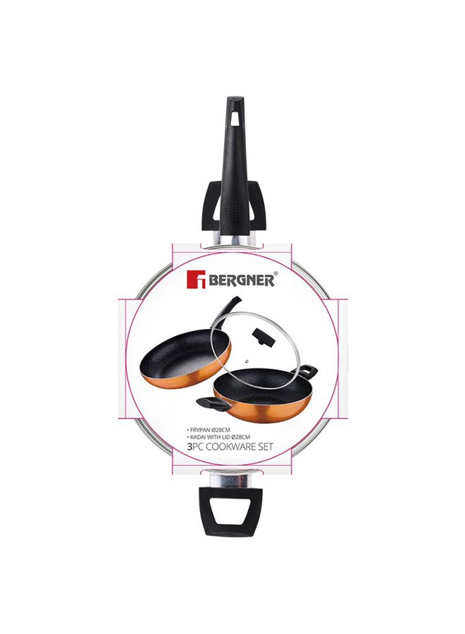 3-Piece Ultra Press Aluminium Non-Stick Induction Bottom Cookware Set Frypan 1x28, Kadai With Lid 1x28cm Coloured 28cm