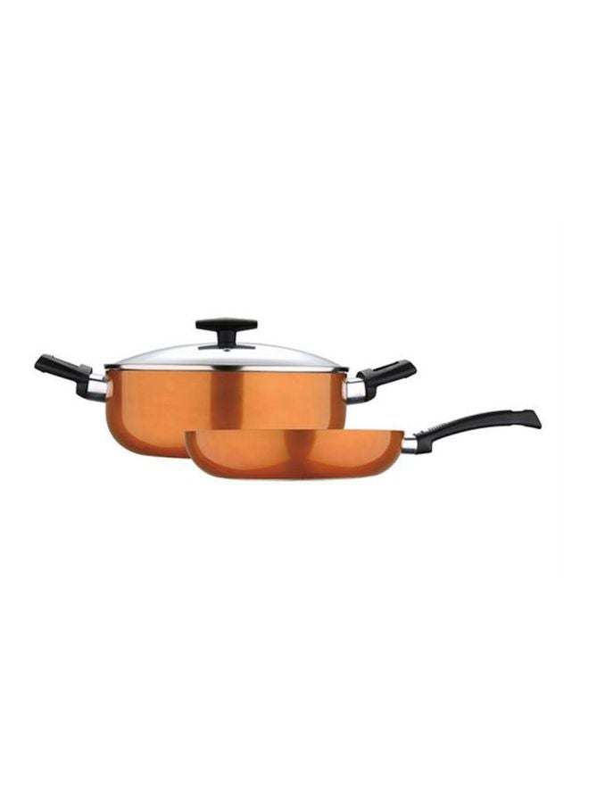 3-Piece Ultra Press Aluminium Non-Stick Induction Bottom Cookware Set Frypan 1x28, Casserole With Lid 1x26cm Copper 28cm