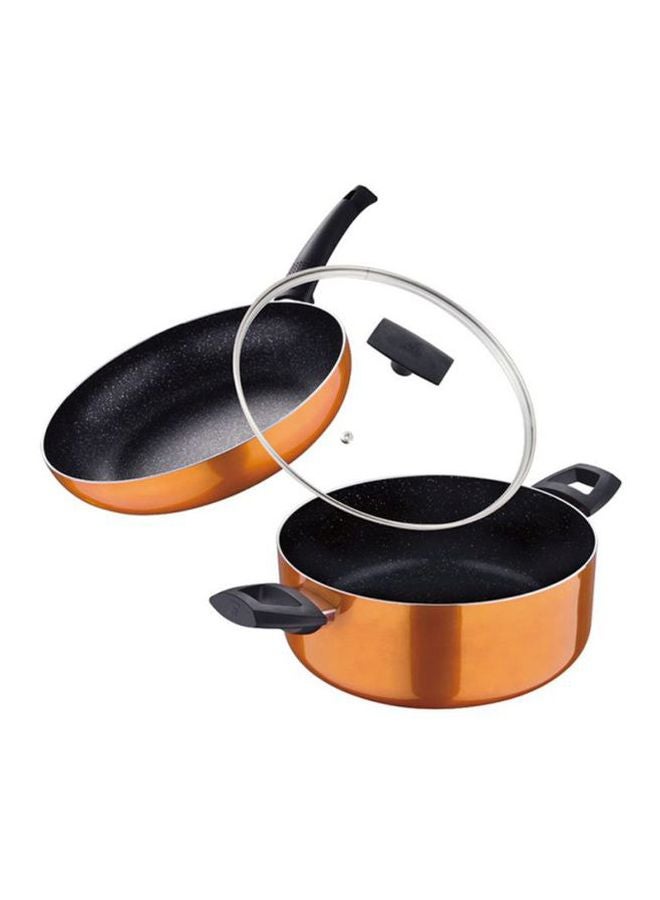 3-Piece Ultra Press Aluminium Non-Stick Induction Bottom Cookware Set Frypan 1x28, Casserole With Lid 1x26cm Copper 28cm