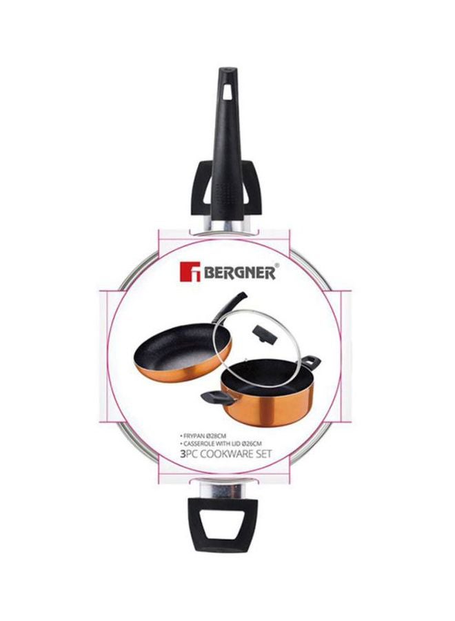 3-Piece Ultra Press Aluminium Non-Stick Induction Bottom Cookware Set Frypan 1x28, Casserole With Lid 1x26cm Copper 28cm