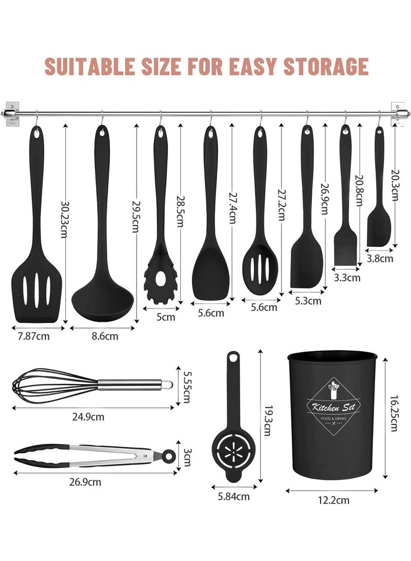 12-piece Silicone Kitchen Utensils Set, Non-stick Cookware Is Heat-resistant, BPA-free, Stirring Kitchen Tool Set (Black)