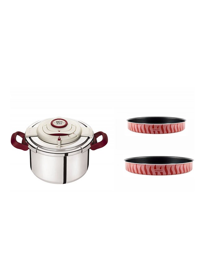 2-Piece Oven Dishes And Clipso Precision Pressure Cooker Red/Silver