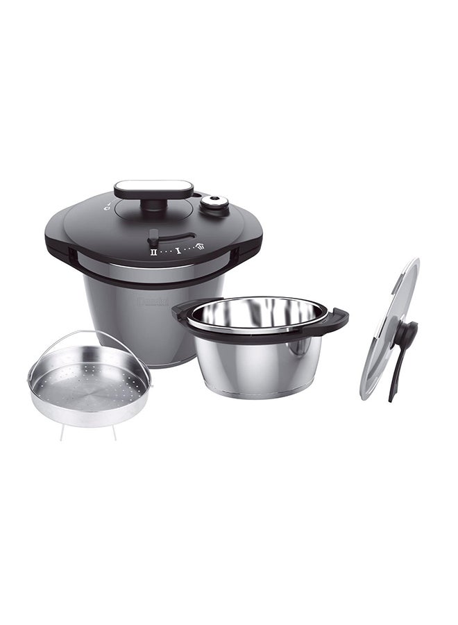 Stainless Steel 2-Piece Pressure Cooker With Steam Basket Black and Silver 5, 7Liters