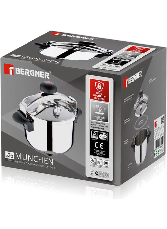 Stainless Steel Munchen Cool Touch Weight Induction Bottom Pressure Cooker With Lid Silver 26cm