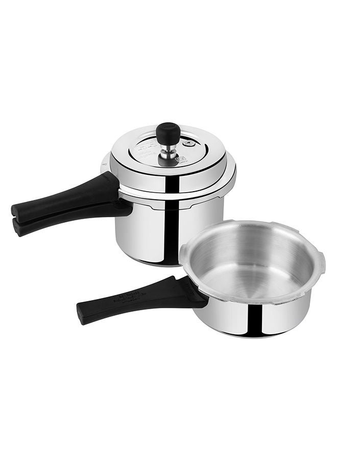 5Liters Prestige Kitchen Starter Pack (Popular Svachh 3 Ltr + 2 Ltr Body + Fry Pan 180mm + Tawa 250mm) Silver