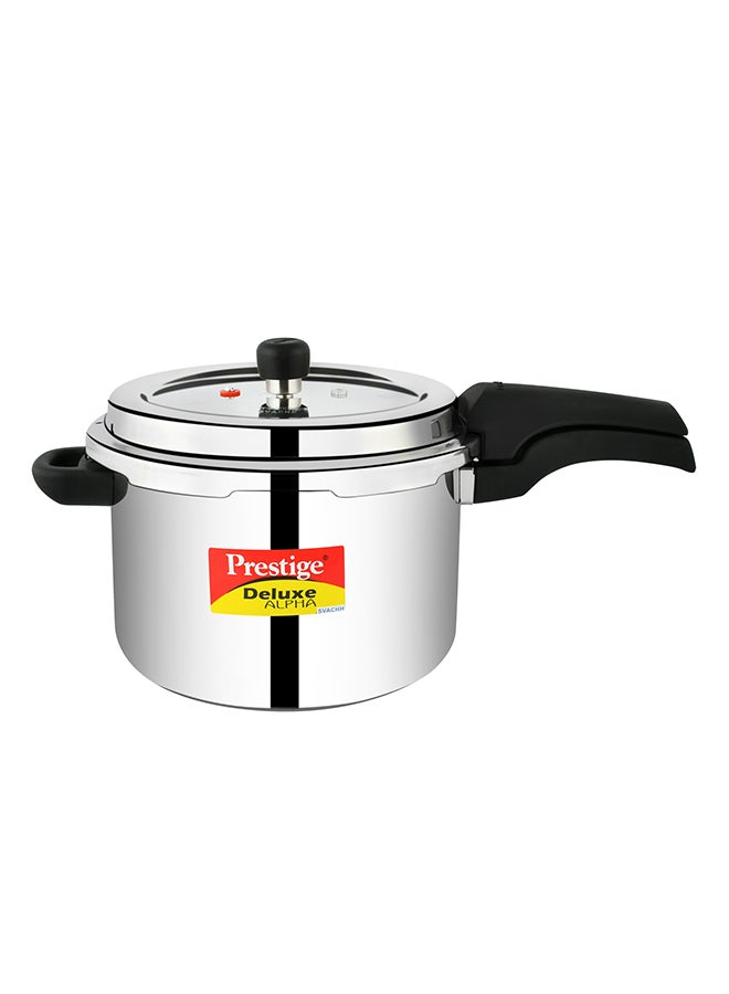 Deluxe Alpha Svachh Stainless Steel Pressure Cooker | Sturdy Handles | Cool Touch Weight | Induction Compatible Silver 6.5Liters