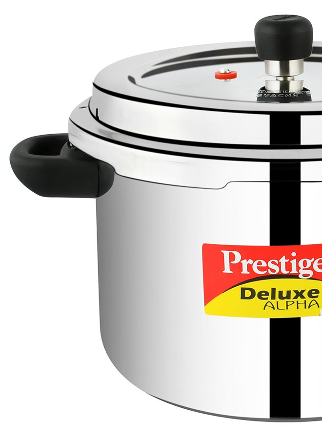 Deluxe Alpha Svachh Stainless Steel Pressure Cooker | Sturdy Handles | Cool Touch Weight | Induction Compatible Silver 6.5Liters