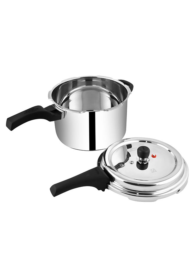 Deluxe Alpha Svachh Stainless Steel Pressure Cooker | Sturdy Handles | Cool Touch Weight | Induction Compatible Silver 6.5Liters