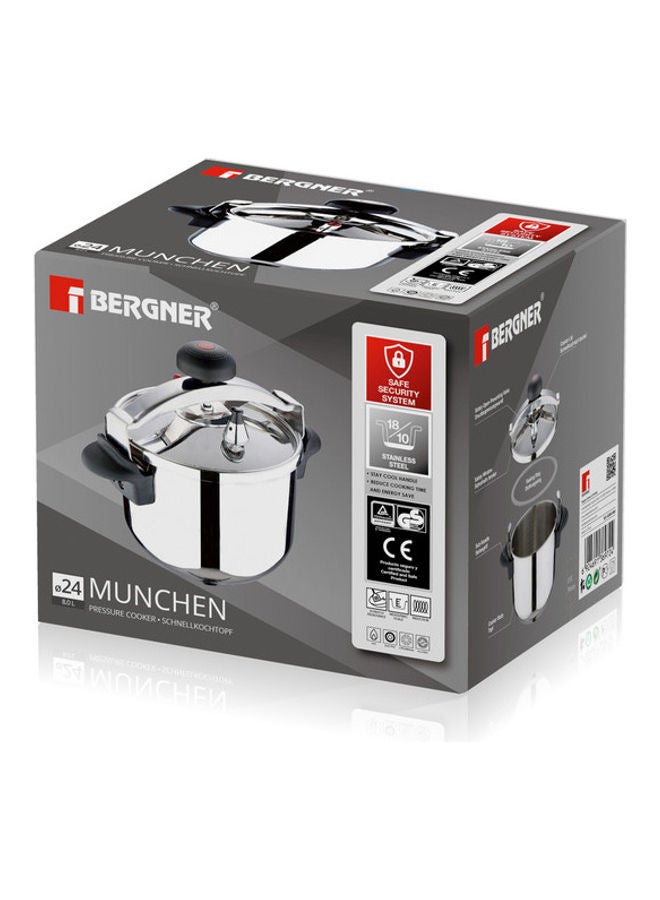 Munchen Stainless Steel Induction Bottom Non-Stick Pressure Cooker With Clipon Lid Stainless Steel 8.0Liters