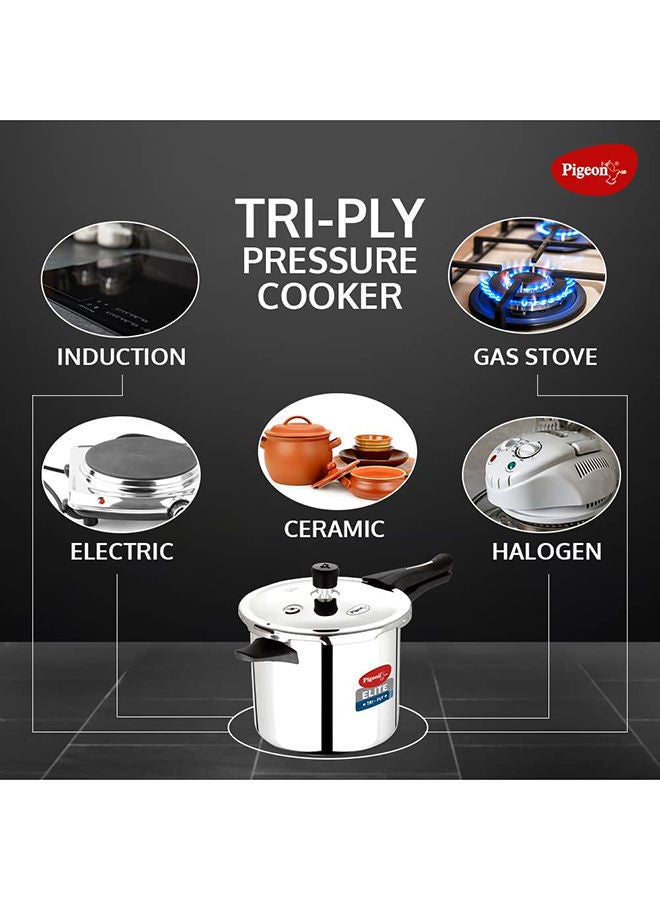 5Liters Pigeon Elite Shine Triply Pressure Cooker 5Ltr Silver