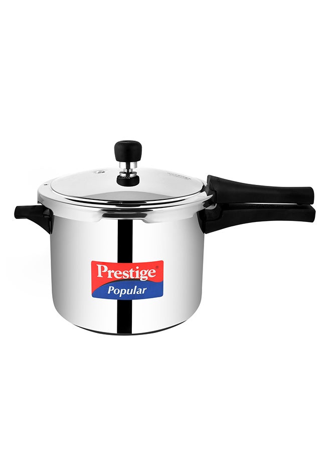 Popular Stainless Steel Pressure Cooker with 4.5 mm Thick Alpha Base and Induction Compatible and with sturdy handles Silver 5Liters