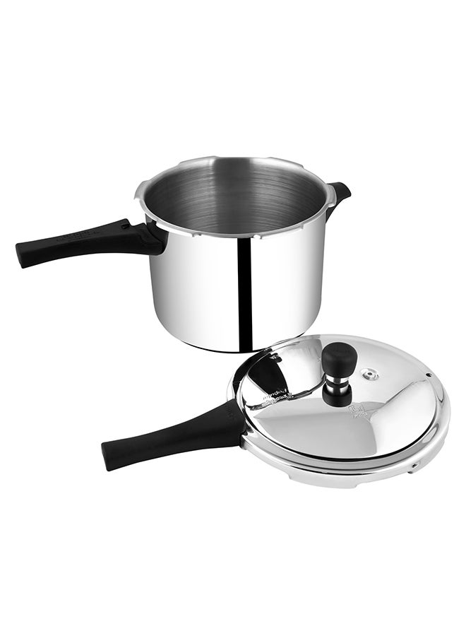 Popular Stainless Steel Pressure Cooker with 4.5 mm Thick Alpha Base and Induction Compatible and with sturdy handles Silver 5Liters