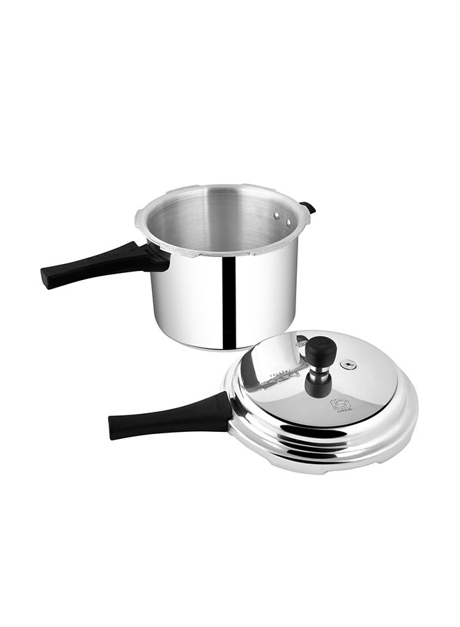 Popular Aluminium Pressure Cooker with Thick Alpha Base and Sturdy Handles Silver 5Liters