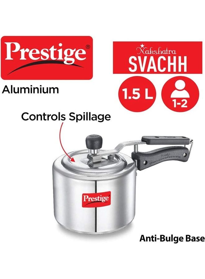 Aluminium Naksh Svachh Polished Sturdy Handles Cool Touch Weight Induction Compatible Pressure Cooker Silver 1.5Liters