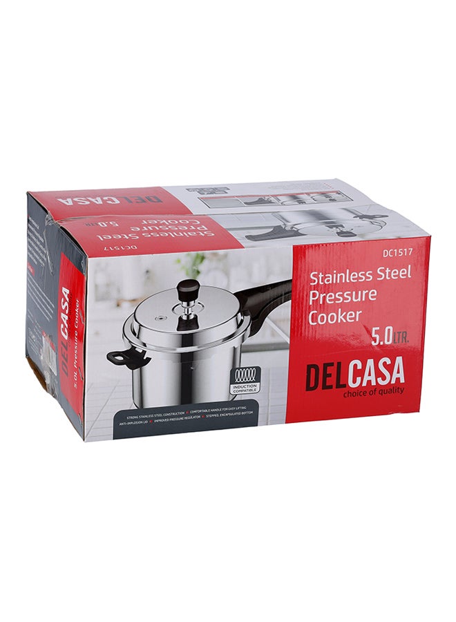 Stainless Steel Dishwasher Safe Pressure Cooker Silver 5Liters