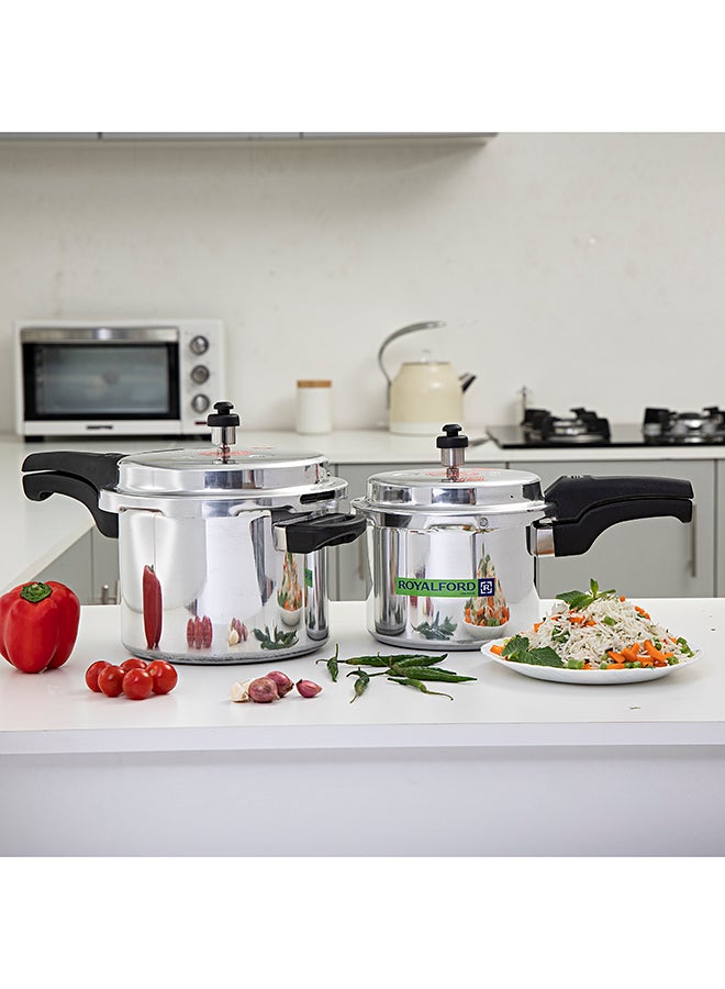 3L+5L Combo Aluminium Pressure Cooker Induction Compatible Uniform Heating 47.5X24X19Cm Silver With Black Handle Silver 5.0Liters