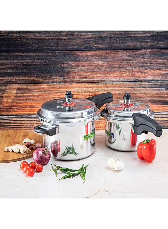 3L+5L Combo Aluminium Pressure Cooker Induction Compatible Uniform Heating 47.5X24X19Cm Silver With Black Handle Silver 5.0Liters