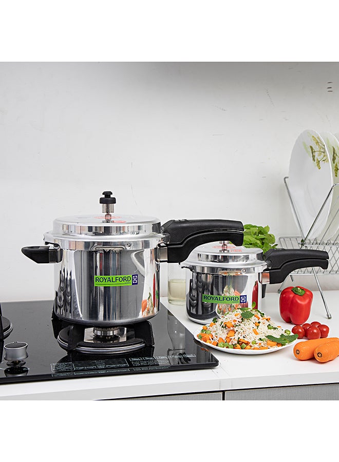3L+5L Combo Aluminium Pressure Cooker Induction Compatible Uniform Heating 47.5X24X19Cm Silver With Black Handle Silver 5.0Liters