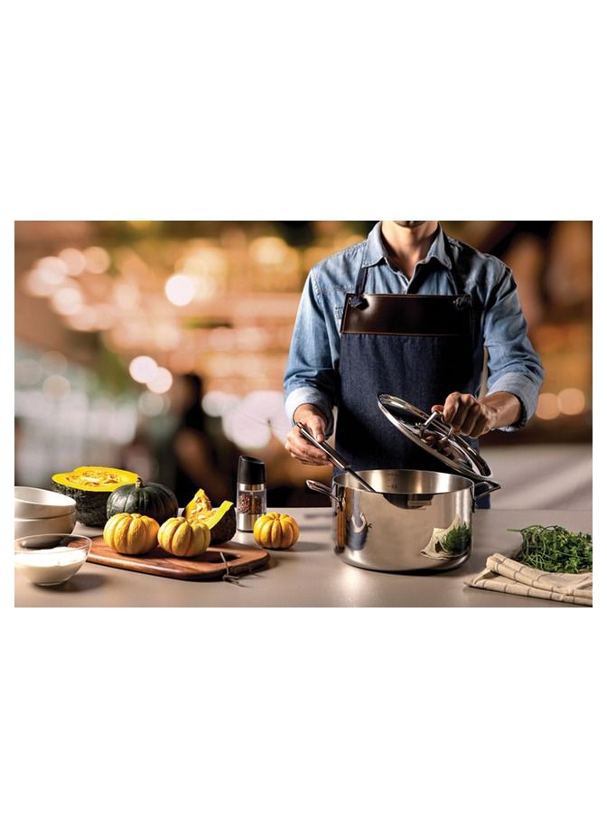 Tramontina Grano 24cm Deep Stainless Steel Casserole Dish – Tri-Ply Body with Lid & Handles, 5.8L – Induction Compatible – Made in Brazil 62144240