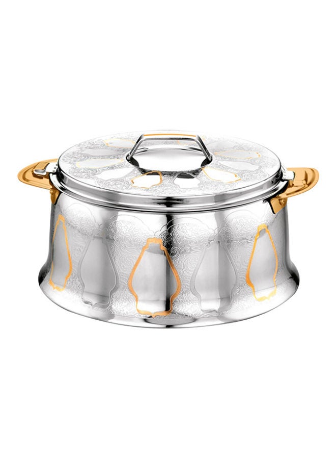 Food-Grade Hot And Cold Hotpot With Double Wall Vacuum Insulation| Firm Twist Lock To Keep Food Fresh For Long| Elegant And Unique Design Perfect For Rice Roti Curry| Silver and Golden Silver and Golden 32x32x16.5 cmml