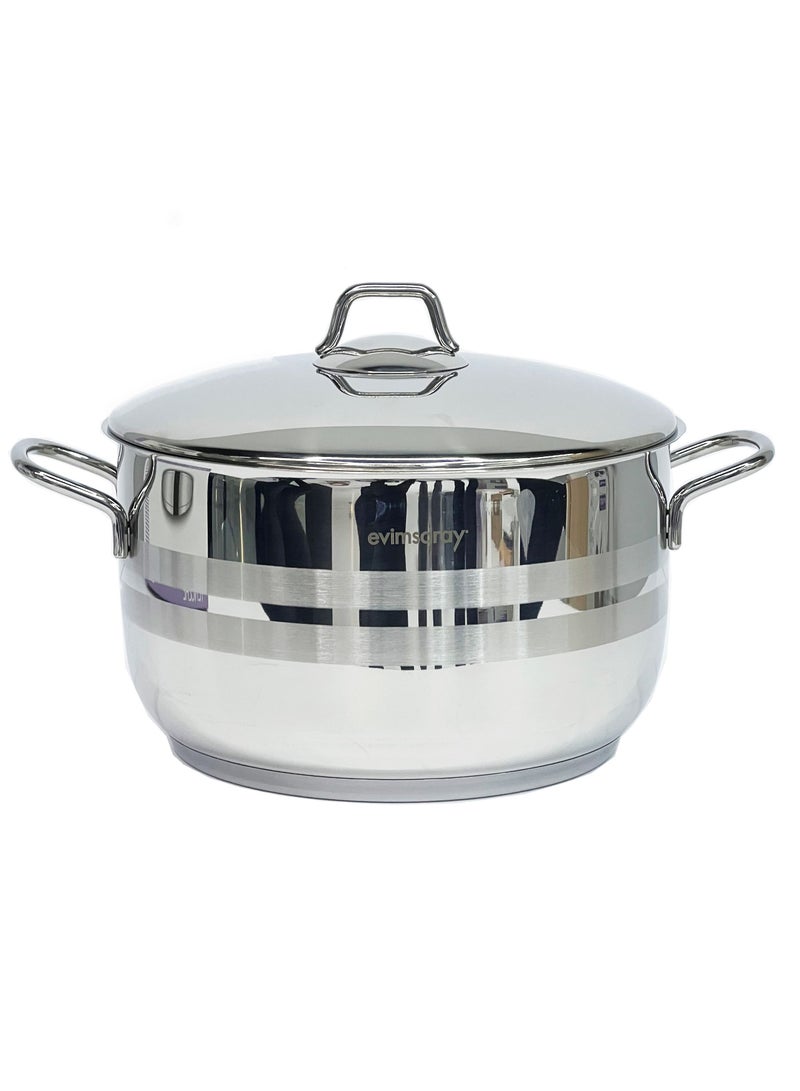 Asude Deep Pot Stainless Steel 34 Cm Silver Color Set Include Pot With Lid