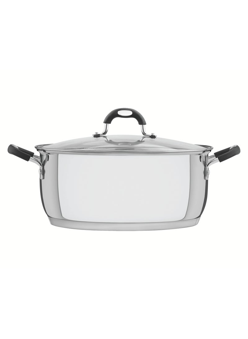 Since 1911,Made in Brazil- Solar Silicon 30cm 8.9L Shallow Stainless Steel Casserole with Tri-ply Bottom, Solar Silicon, 30cm, 8.9L, Shallow, Stainless Steel, Casserole, Tri-ply Bottom, Glass Lid, Efficient, Versatile, High-Quality, Heat-Resistant Handles, Safety, Transparent Glass, Energy-Saving, Cooking, Cooktop Compatibility, Culinary, Browning, Frying, Durable