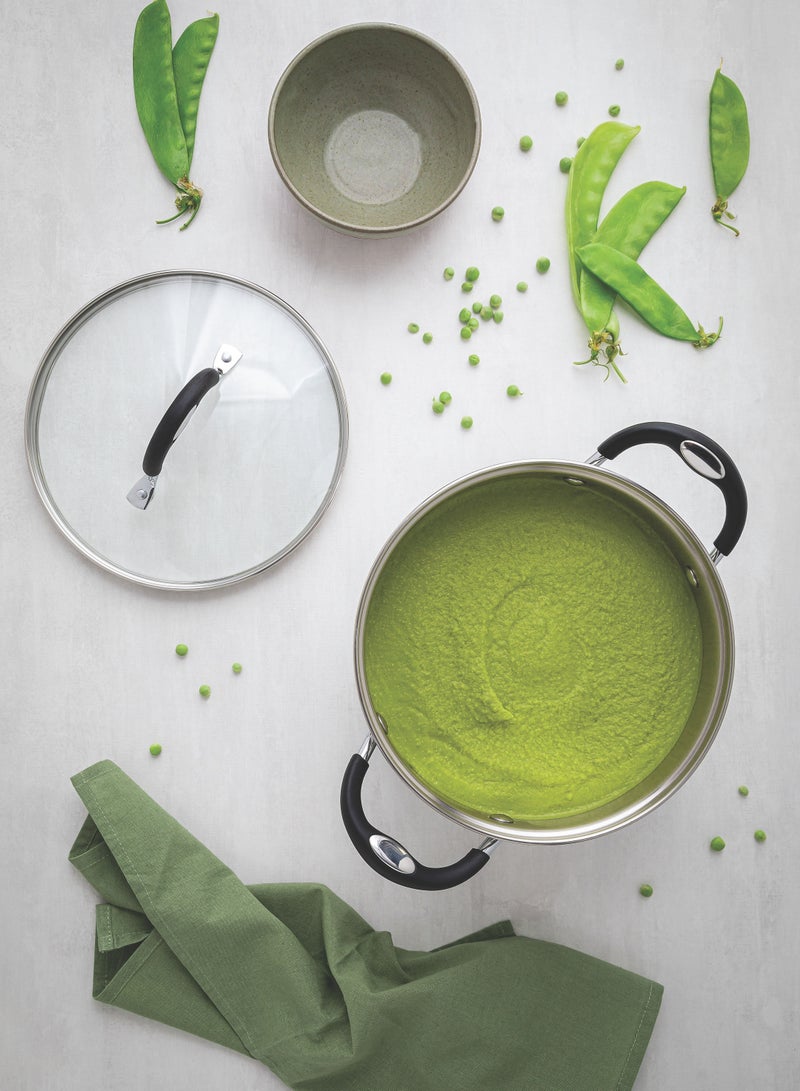 Since 1911,Made in Brazil- Solar Silicon 30cm 8.9L Shallow Stainless Steel Casserole with Tri-ply Bottom, Solar Silicon, 30cm, 8.9L, Shallow, Stainless Steel, Casserole, Tri-ply Bottom, Glass Lid, Efficient, Versatile, High-Quality, Heat-Resistant Handles, Safety, Transparent Glass, Energy-Saving, Cooking, Cooktop Compatibility, Culinary, Browning, Frying, Durable