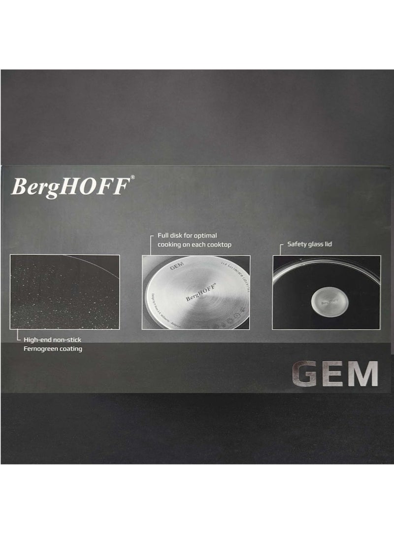 Berghoff Gem Aluminium Casserole With Lid Suitable for all hobs, including induction Black/Clear 20centimeter 2.8 ltr