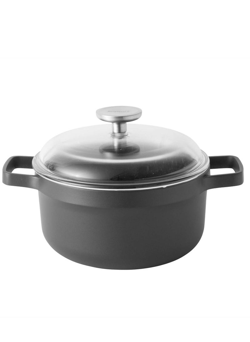Berghoff Gem Aluminium Casserole With Lid Suitable for all hobs, including induction Black/Clear 20centimeter 2.8 ltr