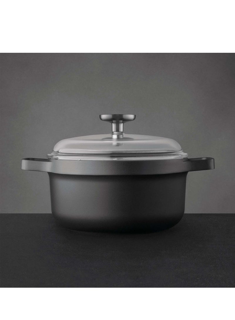 Berghoff Gem Aluminium Casserole With Lid Suitable for all hobs, including induction Black/Clear 20centimeter 2.8 ltr