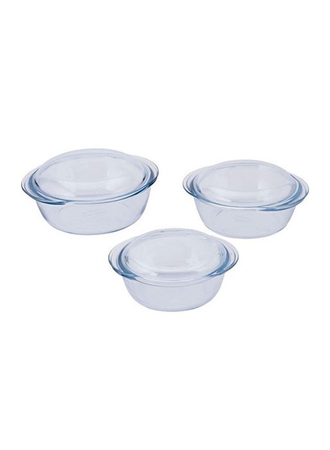 Set Of 3 Glass Casseroles With Glass Lid Clear Casseroles With Glass Lid 1x1.4, Casseroles With Glass Lid 1x2.1, Casseroles With Glass Lid 1x3.2Liters