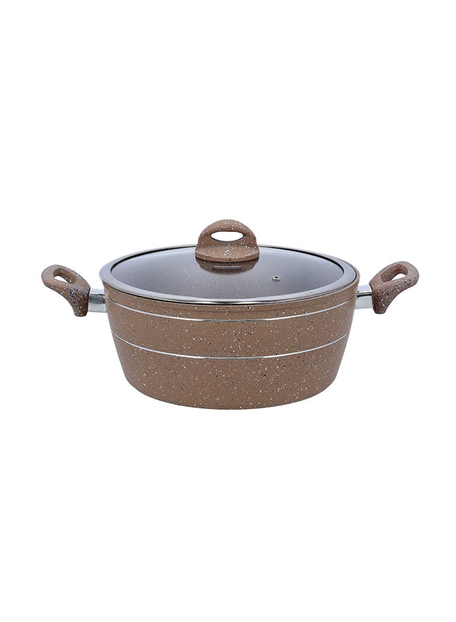 Sturdy And Durable Unique Designed Easy To Handle 5 Layer Construction Non-Stick Coating Granite Smart Casserole With Lid Brown 28cm