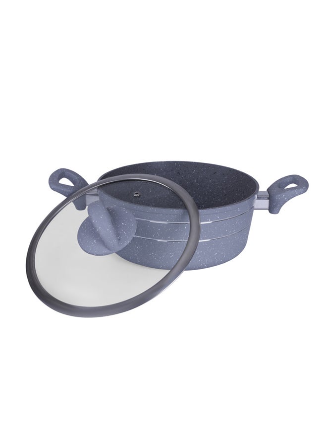 Sturdy And Durable Unique Designed Easy To Handle 5 Layer Construction Non-Stick Coating Granite Smart Casserole With Lid Grey 26cm