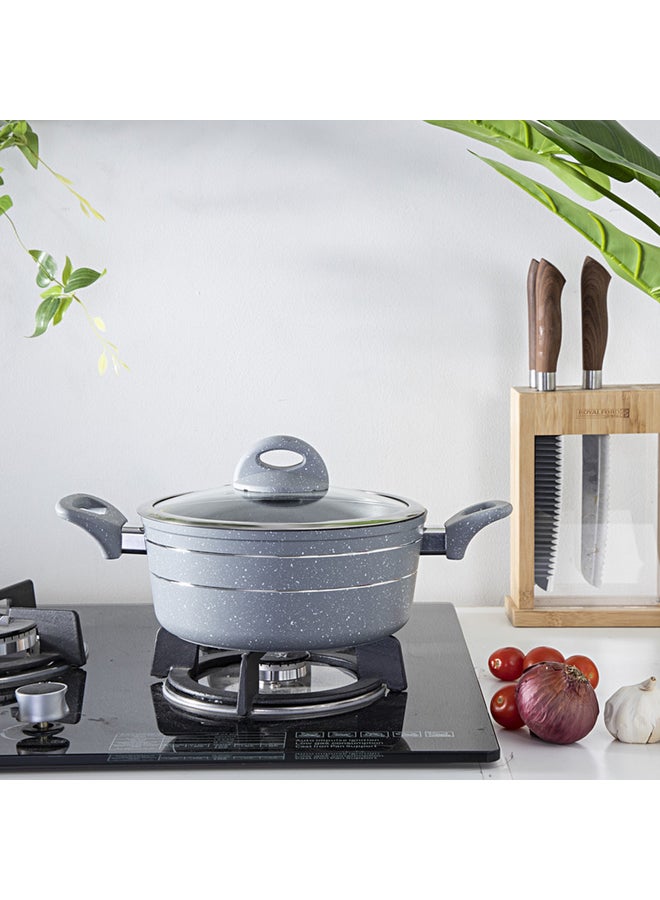 Sturdy And Durable Unique Designed Easy To Handle 5 Layer Construction Non-Stick Coating Granite Smart Casserole With Lid Grey 26cm