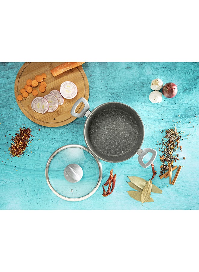 Sturdy And Durable Unique Designed Easy To Handle 5 Layer Construction Non-Stick Coating Granite Smart Casserole With Lid Grey 26cm