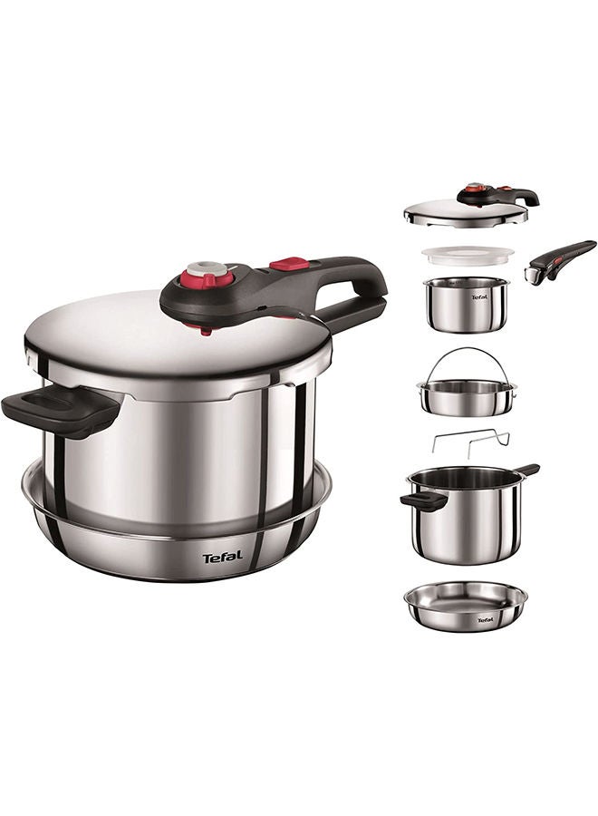 6 Pieces  Set  Tefal Pressure Cooker Secure Neo 6 Liters Silver