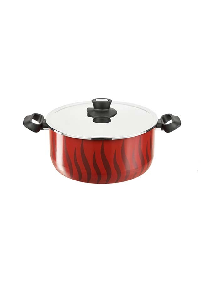 TEFAL Cooking Pot | Tempo Flame 24 cm Non Stick Casserole With Lid | Red | Aluminium | 2 Years Warranty | C3044685 Red with black flames 24cm