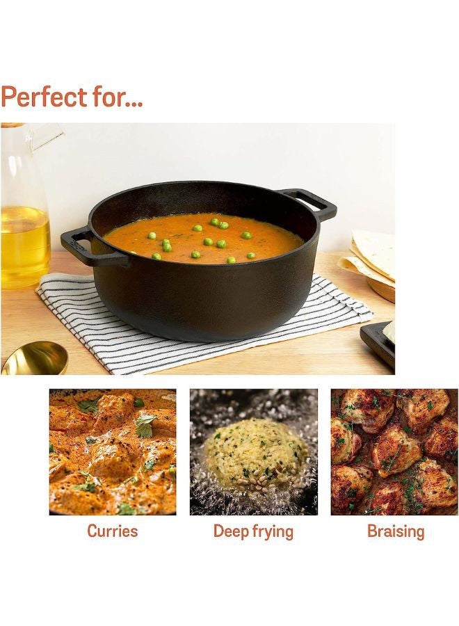 Meyer Pre-Seasoned Cast Iron Dutch Oven | Biryani Pot | Cast Iron Casserole with Heavy Bottom |Cooking Pot with Lid| Biryani Pot Induction Bottom| Stew Pot| Cast Iron Cookware 20cm/ 2.8 Litre Black